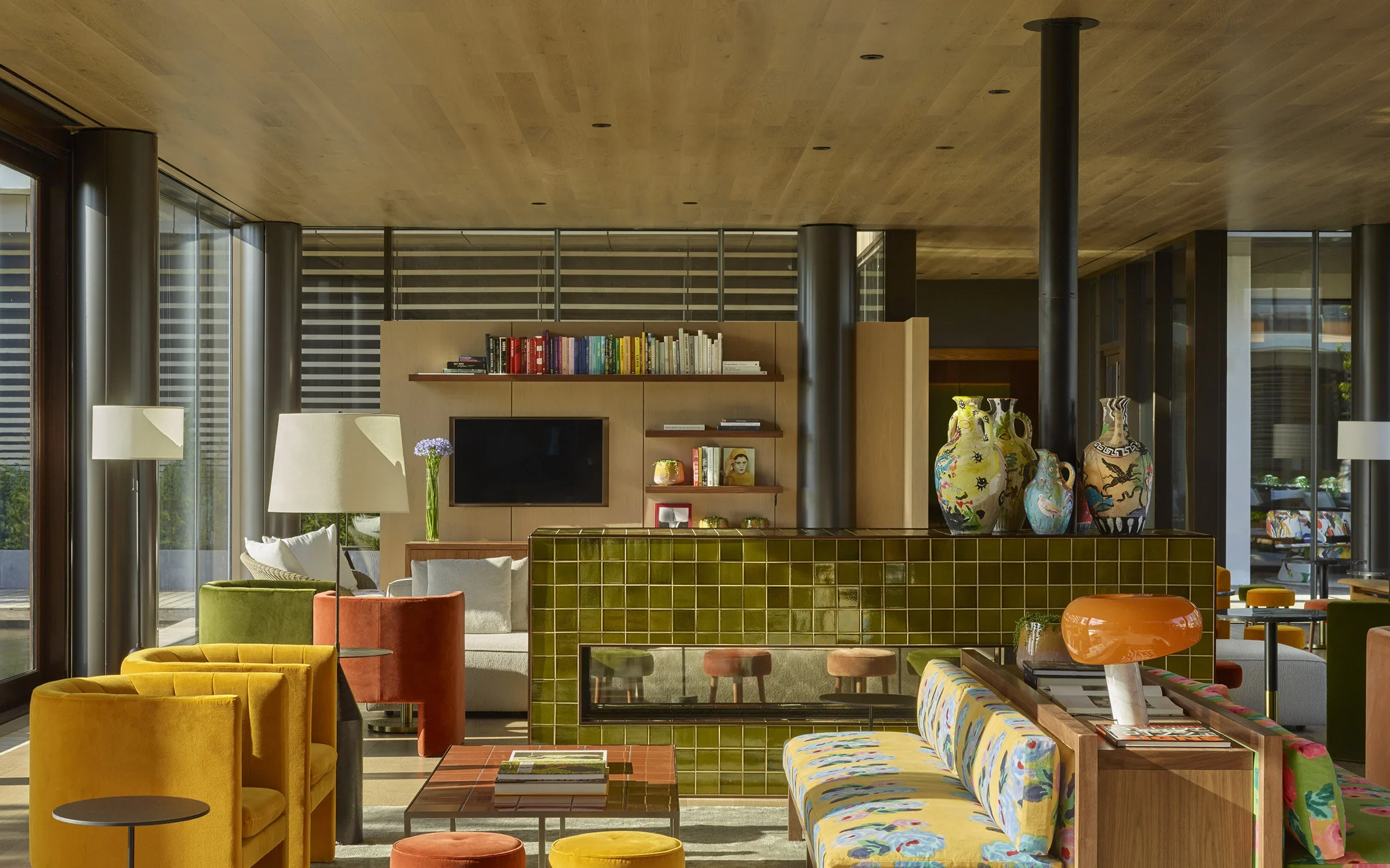 The lounge of Asbury Ocean Club Hotel, a luxury boutique hotel in Asbury Park, NJ