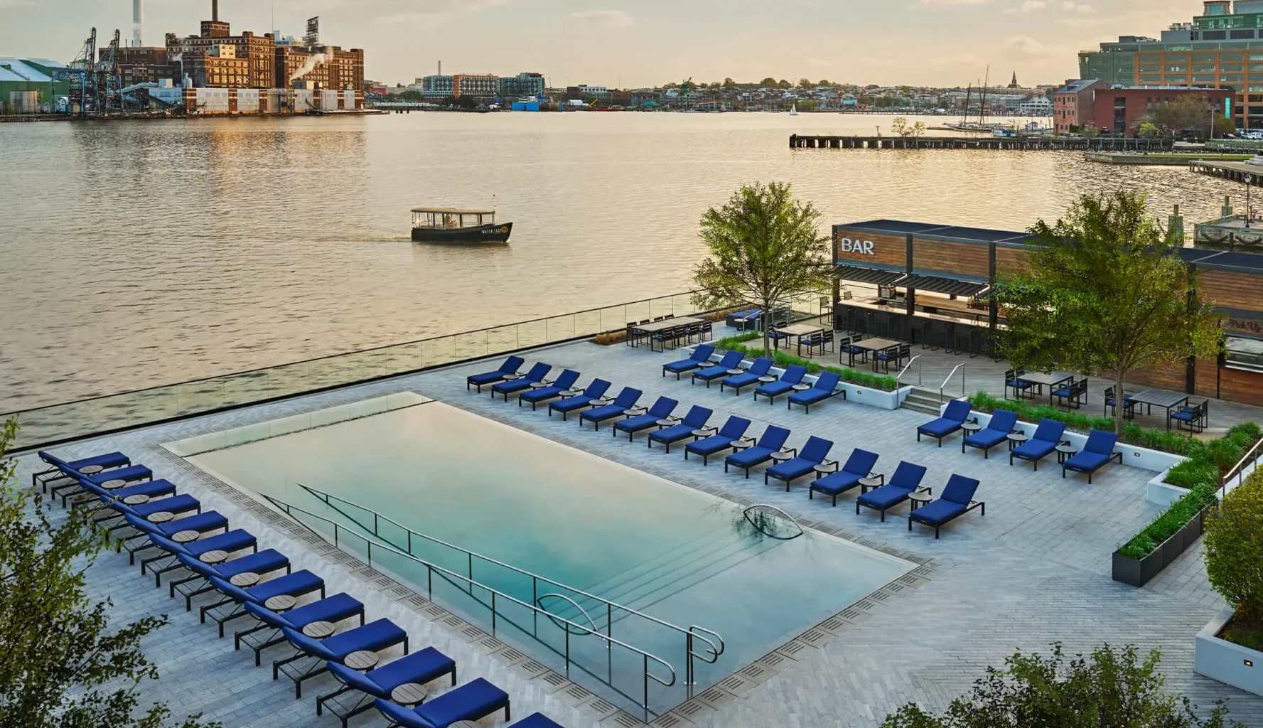 The outdoor pool of Pendry Baltimore, a luxury boutique hotel in Baltimore, MD