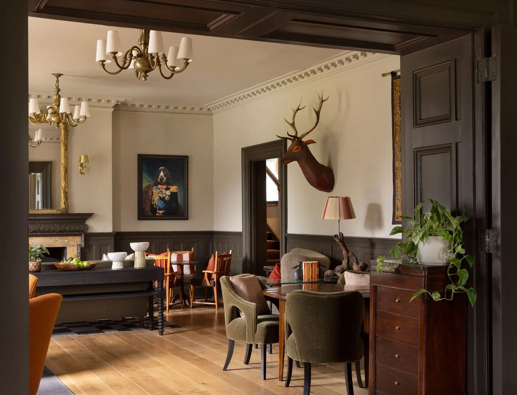 The lobby lounge of New Park Manor, a boutique hotel in New Forest in Hampshire