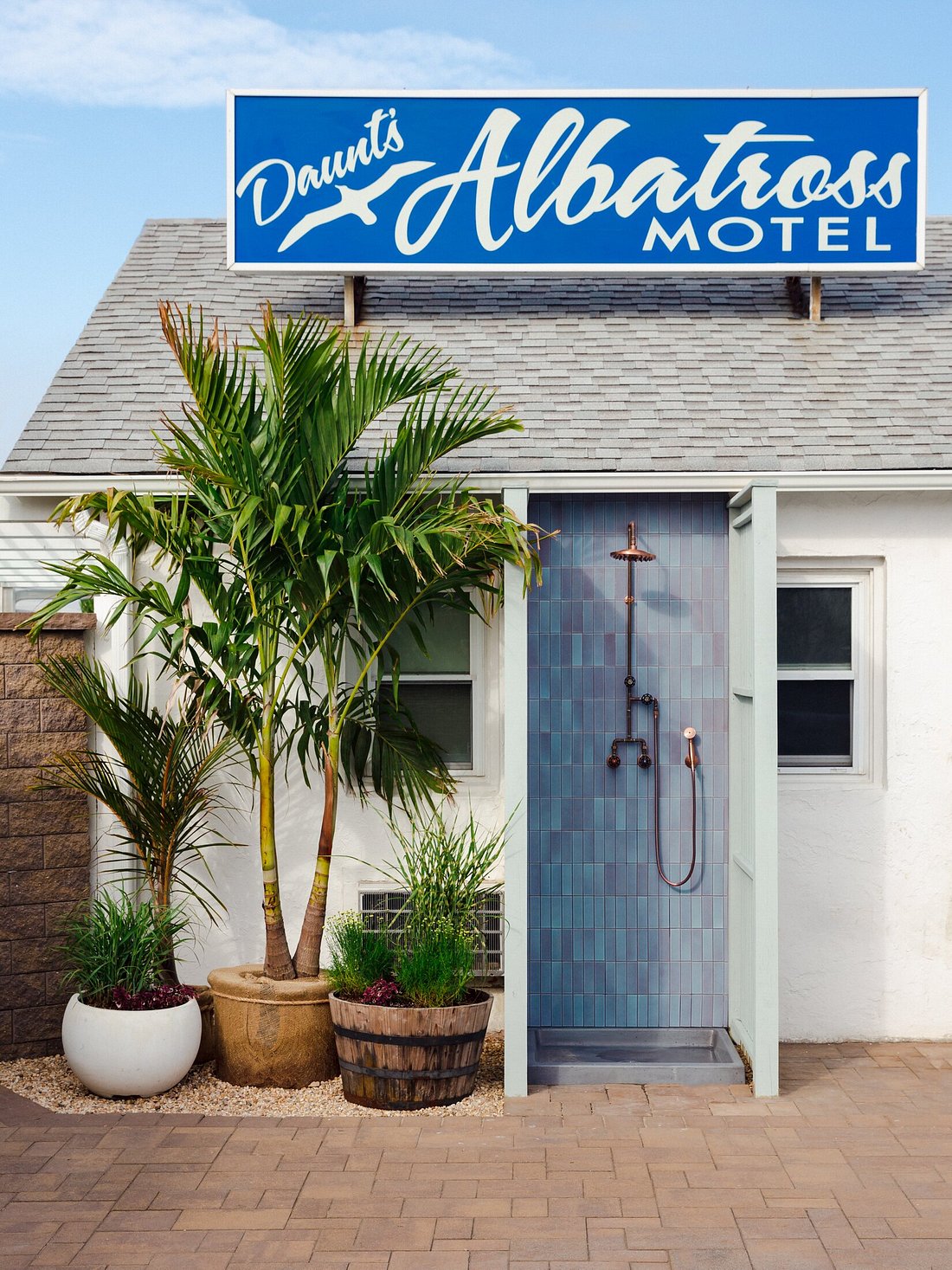 The outdoor shower of Daunt’s Albatross, a cool boutique hotel in Montauk in the Hamptons