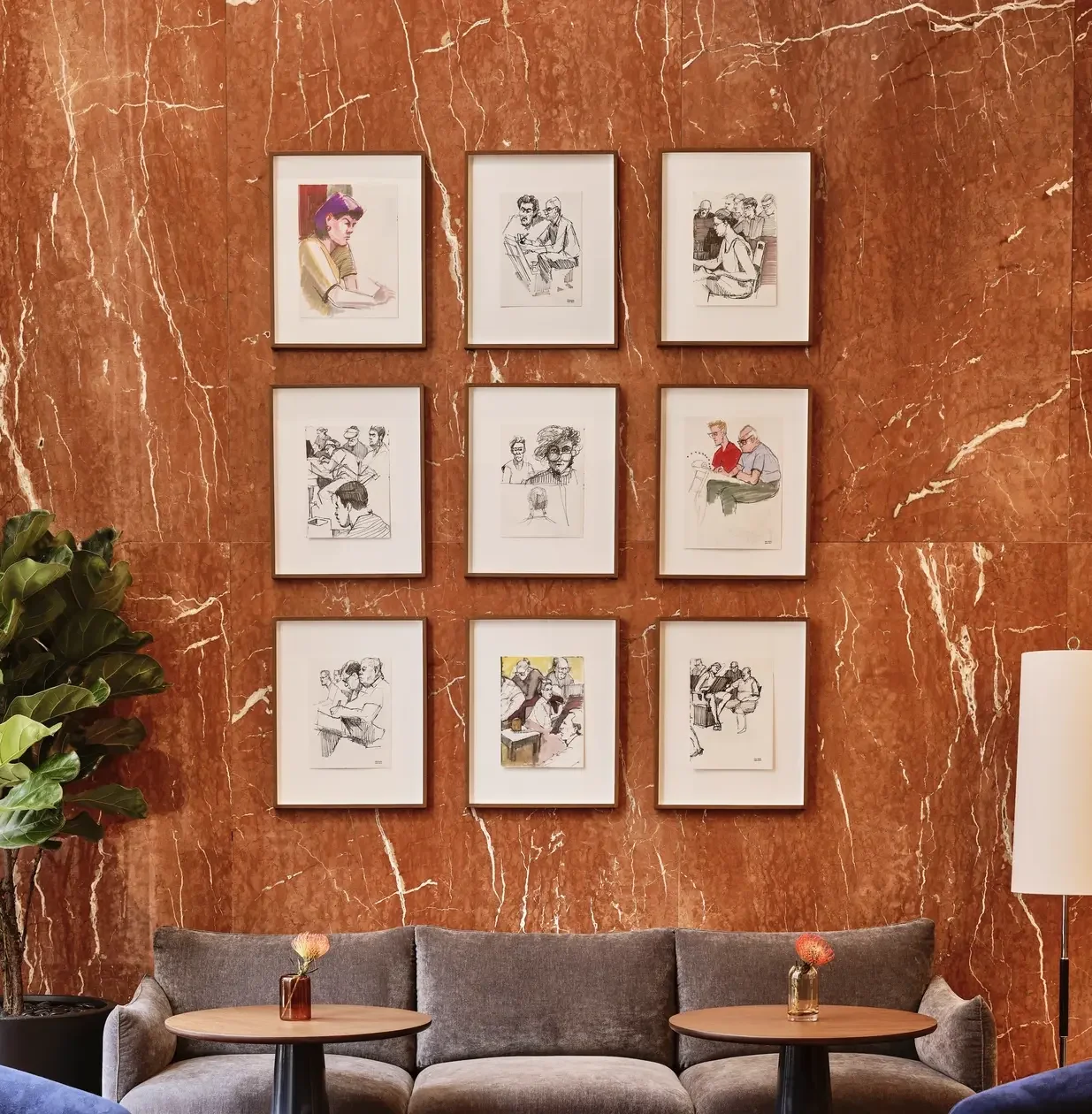 The lobby of Romer Hell's Kitchen, a cool boutique hotel in Midtown Manhattan, NYC