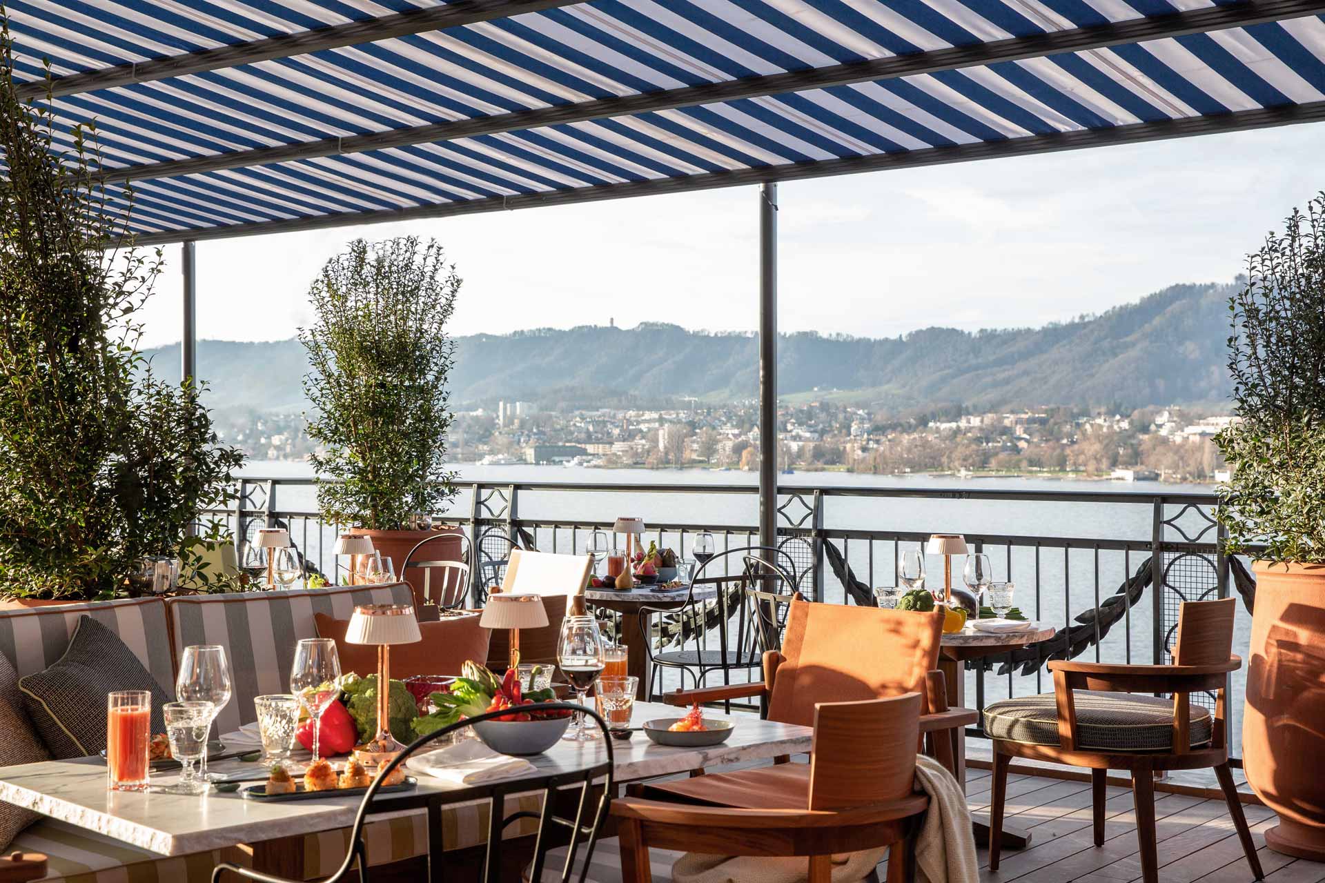 The restaurant of La Réserve Eden au Lac Zurich, a luxury 5-star boutique hotel in Zurich, Switzerland.