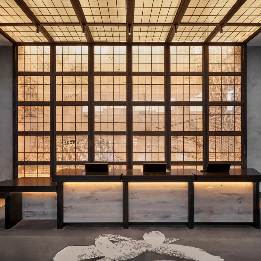 The lobby of Hotel Kabuki, a design boutique hotel in San Francisco, California.